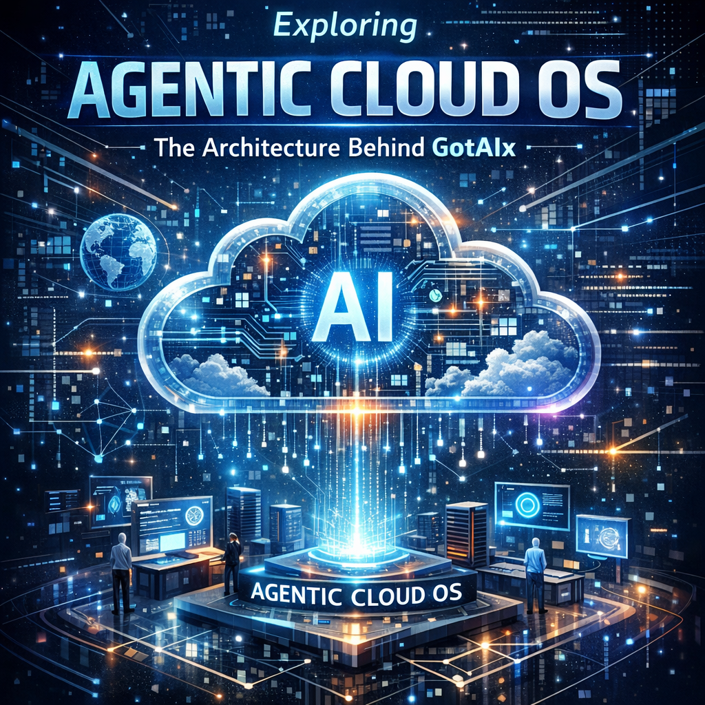 Diagram showing the architecture of Agentic Cloud OS with layers and connections labeled for GotAIx technology.