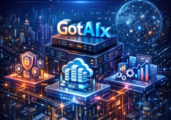 Illustration depicting layers of GotAIx multi-tenant architecture for cloud computing enhancing speed, scale, and security.