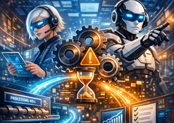 Illustration of futuristic AI copilots optimizing workflows on digital interfaces, symbolizing advanced technological solutio