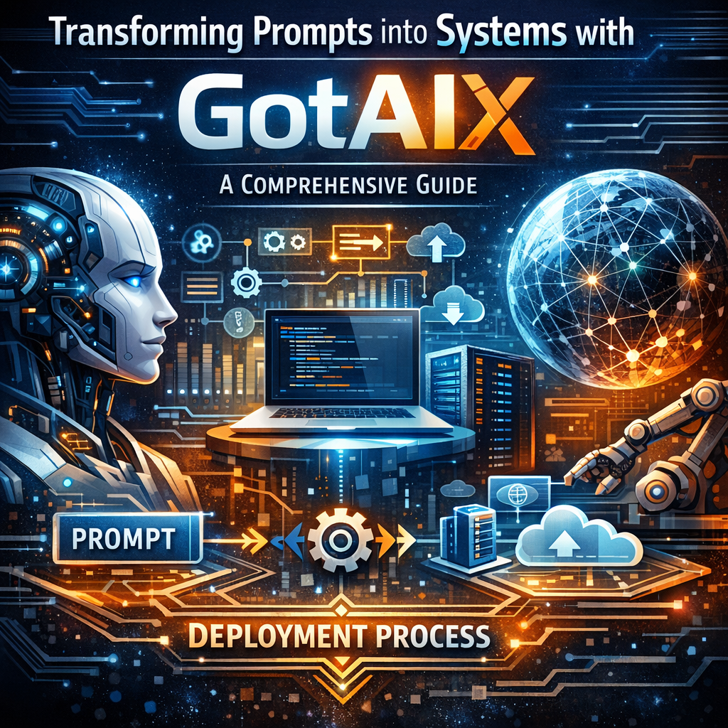 Flowchart showing the GotAIx deployment process transforming prompts into advanced systems.