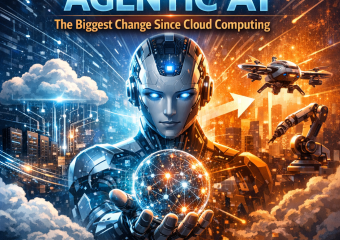 "Futuristic robots engaging with advanced cloud computing systems."