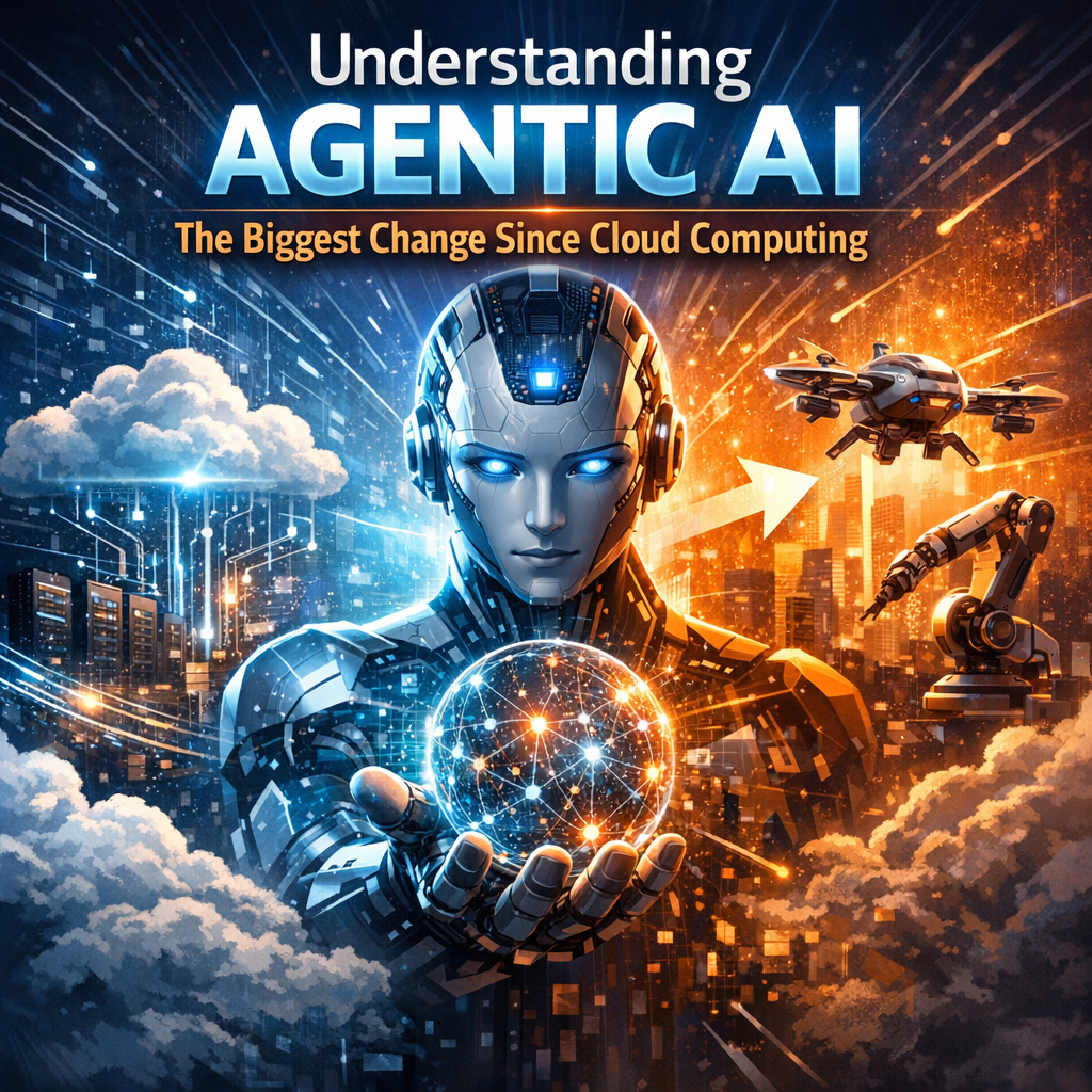 "Futuristic robots engaging with advanced cloud computing systems."